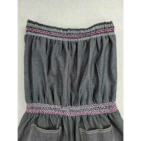 Zawary Womens Romper Shorts Size L Gray‎ Tribal Embroidered Strapless Casual - Picture 9 of 12